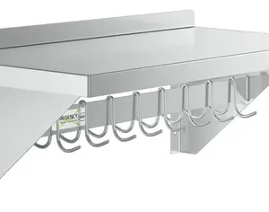 REPISA A PARED CON GARABATO 36 X 15 X 12 PG PG (92 X 38 X 30 CM) ACERO INOXIDABLE INCLUYE 18 GANCHOS REGENCY