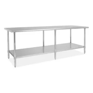 MESA DE TRABAJO 24PG x 96PG (60 X 243 CM) CUBIERTA DE ACERO INOXIDABLE 430 CAL 18 Y ENTREPANO EN GALVANIZADO