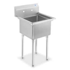Fregadero comercial Steelton de acero inoxidable de calibre 18 de 23 1/2 pg, de una tina y sin escurridor, con tarja de 18 x 18 x 12 pg