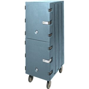 CARRO TERMICO PARA CHAROLAS PANADERAS CAPACIDAD 24 CHAROLAS DE 18 X 26 PULGADAS 1826DTC401 MEDIDAS GENERALES: 21 1/2 X 33 1/4 X 63 3/4 PG COLOR AZUL PIZARRA MARCA CAMBRO