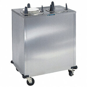 Dispensador/calentador de platos cuadrados calentado Lakeside S6210, movil, cerrado, de acero inoxidable, de dos niveles, para platos de 9 1/2 pg a 10 1/4 pg de 120 V, Altura de Cada pila de 25 pg