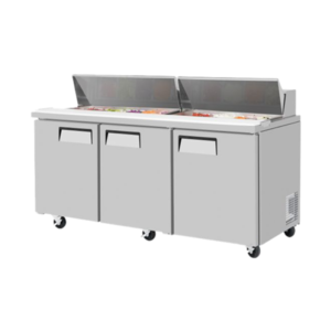 Mesa de Preparacion de Sandwiches y Ensaldas MRSS-72-3S Acero Inoxidable Capacidad de 20.73 Pies 3 Puertas Solidas 184.7 x 76.2 x 124.4 cm