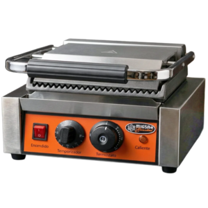 Plancha Panini Ppme-1 Gabinete En Acero Inoxidable Planchas En Fundición Acanaladas, Escurridor De Grasa 31 X 31 X 38.5 Cm