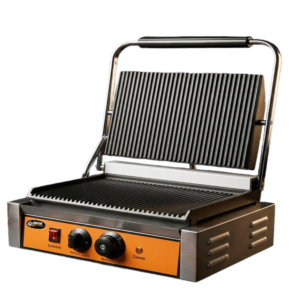 Plancha Panini Ppme-2 Gabinete En Acero Inoxidable Planchas En Fundición Acanaladas, Escurridor De Grasa 43.5 X 31 X 38.5 Cm