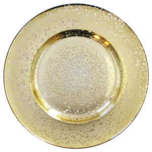 Plato Base Color Dorado moteado de 33cms Cristal Modelo 1875011 MATERIAL VIDRIO (VENTA EN MULTIPLOS DE 24 PIEZAS)