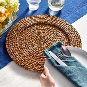 Plato Base Color Rattan Cafe de 33cms Modelo 166414AM Material Rattan Acopa (VENTA POR MULTIPLOS DE 24 PIEZAS)