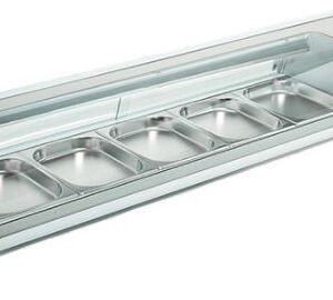 VITRINA PARA SUSHI CURVA RSD-60-HC COMPRESOR AL LADO DERECHO PARA 6 INSERTOS TERCIOS MEDIDAS: 60 X 16 1/2 X 10 1/2 PG MARCA AVANTCO