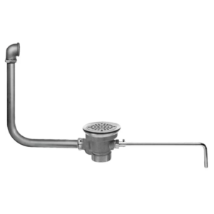 Contra Canasta de desague DrainKing con manija de palanca de laton, abertura para fregadero de 3 1/2 pg, abertura de desague de 1 1/2 pg / 2 pg, filtro plano y tubo de rebose 22306 Fisher