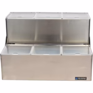 CAJA PARA CONDIMENTOS DE 6 COMPARTIMENTOS CON TAPAS Y DE DOS NIVELES ACERO INOXIDABLE B6706INL SAN JAMAR