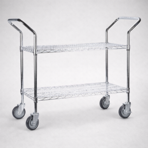 CARRO DE SERVICIO DE ACERO CROMADO MODELO UCART1836 46 X 18 X 36 PG CAP TOTAL  900 LB. X ESTANTE  450 LB C/U