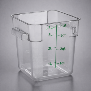 Contenedor Cuadrado de Policarbonato de 4 Qt. (3.5lts) 7 x 7 x 7 1/4 pg (Tapa 176SQRCLL2)