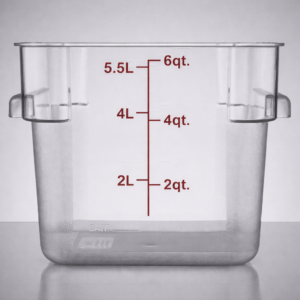 Contenedor Cuadrado de Policarbonato de 6 Qt. (5.5lts) 8 7/8 x 8 7/8 x 7 1/2 pg  (Tapa 176SQRCLL6)