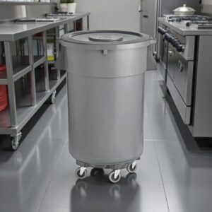 CONTENEDOR DE BASURA 44 GALONES GRIS CON TAPA Y BASE CON RUEDAS LAVEX