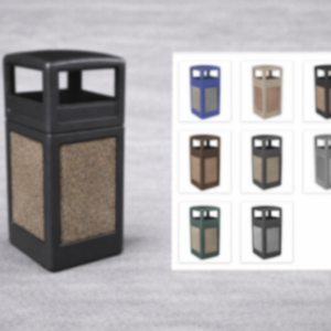 CONTENEDOR DE BASURA COMERCIAL 42 GALONES CON PAREDES CON PIEDRA DE RIO Y TAPA DOMO 18 1/2 X 18 1/2 X 41 3/4 PG