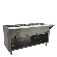 MESA CALIENTE ELECTRICA BANO MARIA ADVANCE TABCO TIPO GABINETE ABIERTO EN ACERO INOXIDABLE PARA 5 INSERTOS 208/240V, DE 1,000W MEDIDAS: 77 3/4 X 22 5/8 X 34 1/8 PG CON TABLA DE CORTE CON REGATONES NIVELADORES ADVANCE TABCO