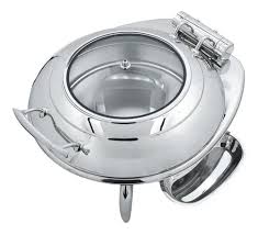 Chafer de induccion redondo de acero inoxidable Sauteuse Vision de 4 cuartos con detalles cromados y tapa de vidrio 2472-6-36 Spring USA
