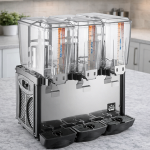 DISPENSADOR DE BEBIDAS REFRIGERADO TRIPLE 5 GALONES (18.92 LTS) CADA TINA MARCA CARNIVAL KING MEDIDAS: 23 5/8 X 16 5/16 X 29 1/8 PG