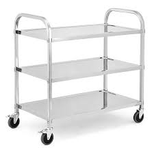 CARRO DE SERVICIO 3 REPISAS DE ACERO INOXIDABLE TIPO 304 MEDIDA: 91 X 46 X 94 cms ENTREPANOS AJUSTABLES CAPACIDAD 950 KG MARCA REGENCY
