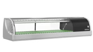 Vitrina De Sushi Refrigerada De Vidrio Curvo 47 Hoshizaki Hnc-120Ba-R-Slh, Compresor Del Lado Derecho