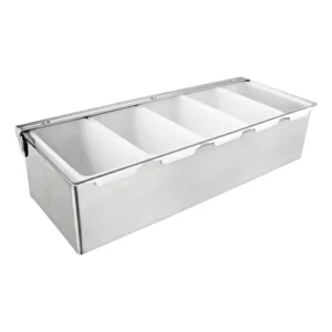 CAJA PARA CONDIMENTOS 5 COMPARTIMIENTOS ACERO INOXIDABLE MEDIDA: 14 3/4 X 5 5/16 X 3 1/8 PG CHOICE