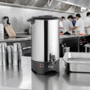 CAFETERA 100 TAZAS PERCOLADORA ACABADO EN ACERO INOXIDABLE Y LLAVE DISPENSADORA 120V  DE 1500W MARCA CHOICE