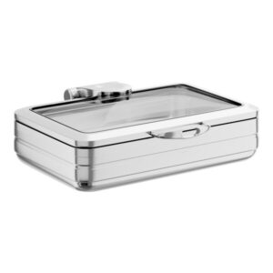 CHAFER DE INDUCCION 9 QT RECTANGULAR MEDIDA ENTERA MODELO MANCHESTER ACERO INOX TIPO 304 CON TAPA DE VIDRIO ACOPA (18 7/8 X 11 Pg)