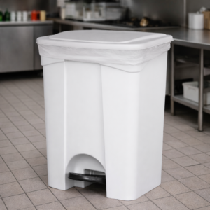 BOTE DE BASURA 12 GAL (48 LTS) RECTANGULAR CON PEDAL Y TAPA COLOR BLANCO LAVEX