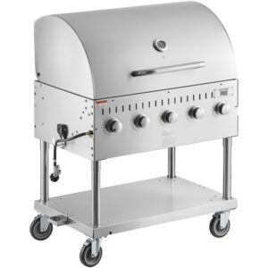 Asador para Exterior de Gas 5 Quemadores Terminado en Acero Inoxidable con Tapa Tipo domo Enrollable Medida 36 x 23 Pg (92 x 59 cm) LPG36RD Backyard Pro