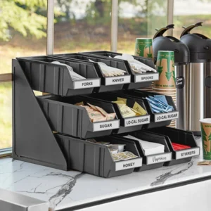 ORGANIZADOR DE PLASTICO PARA CONDIMENTOS DE TRES NIVELES CON 9 CHAROLAS Y ETIQUETAS