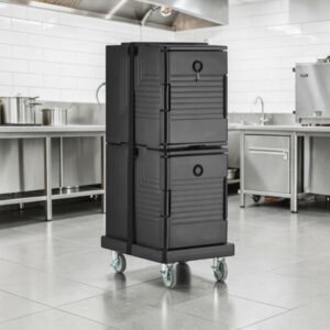 CAJA TERMICA DOBLE PARA 12 INSERTOS ENTEROS DE 6 CM BASE CUADRADA CON RUEDAS Y CINTA DE SUJECION MEDIDAS: 26 3/4 X 20 3/8 X 25 1/4 PG CALIENTE Y FRIO HASTA POR 7 HRS CHOICE