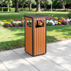 CONTENEDOR DE BASURA 11 GAL (42 LTS) RECTANGULAR HECHO DE LAMINA DE ACERO Y MADERA 31 X 13 PG LANCASTER