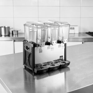 DISPENSADOR DE BEBIDAS REFRIGERADO TRIPLE 3 GALONES (11.35 LTS) CADA TINA MARCA CARNIVAL KING MEDIDAS: 23 5/8 X 16 5/16 X 27 5/16 PG